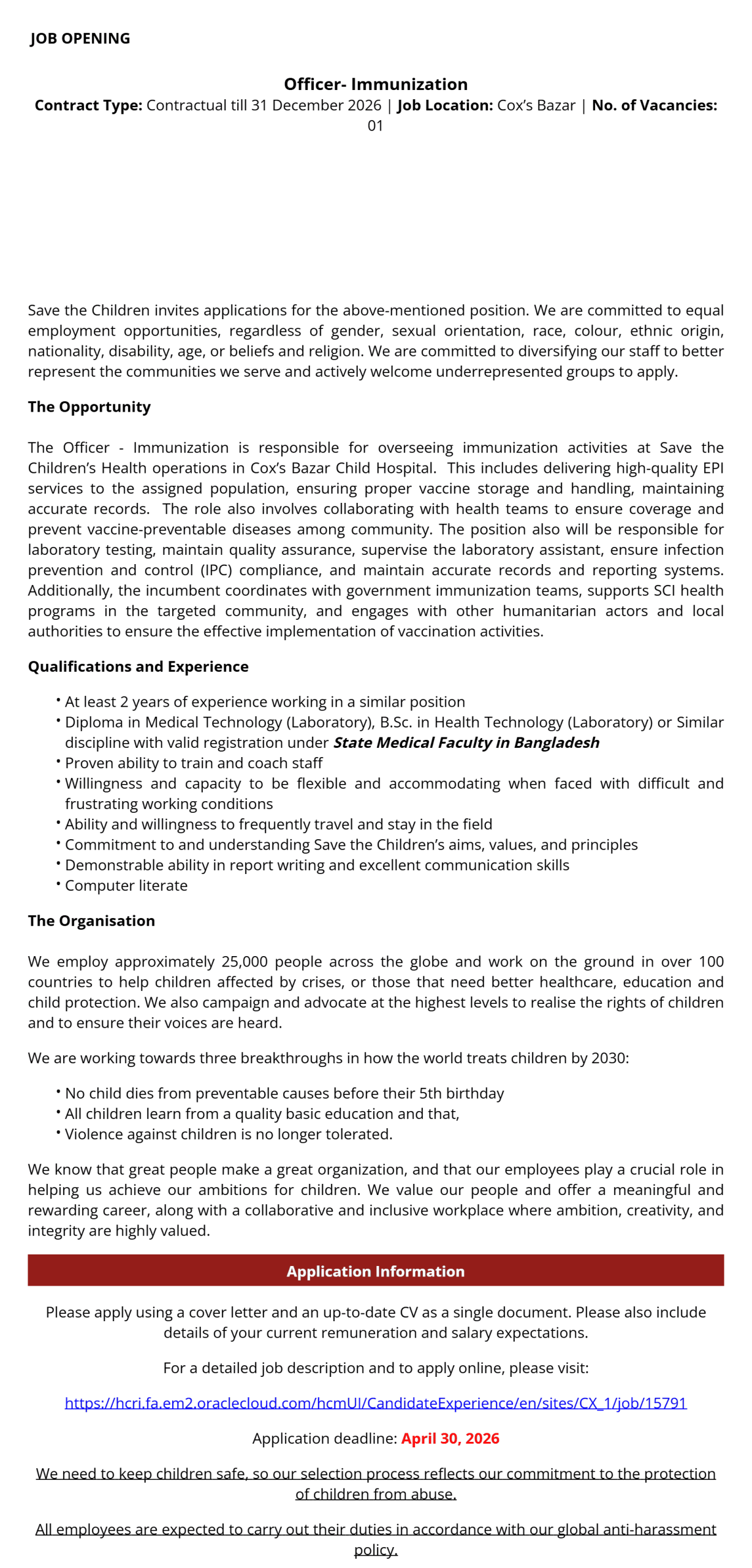 Save the Children Job Opportunities 2026