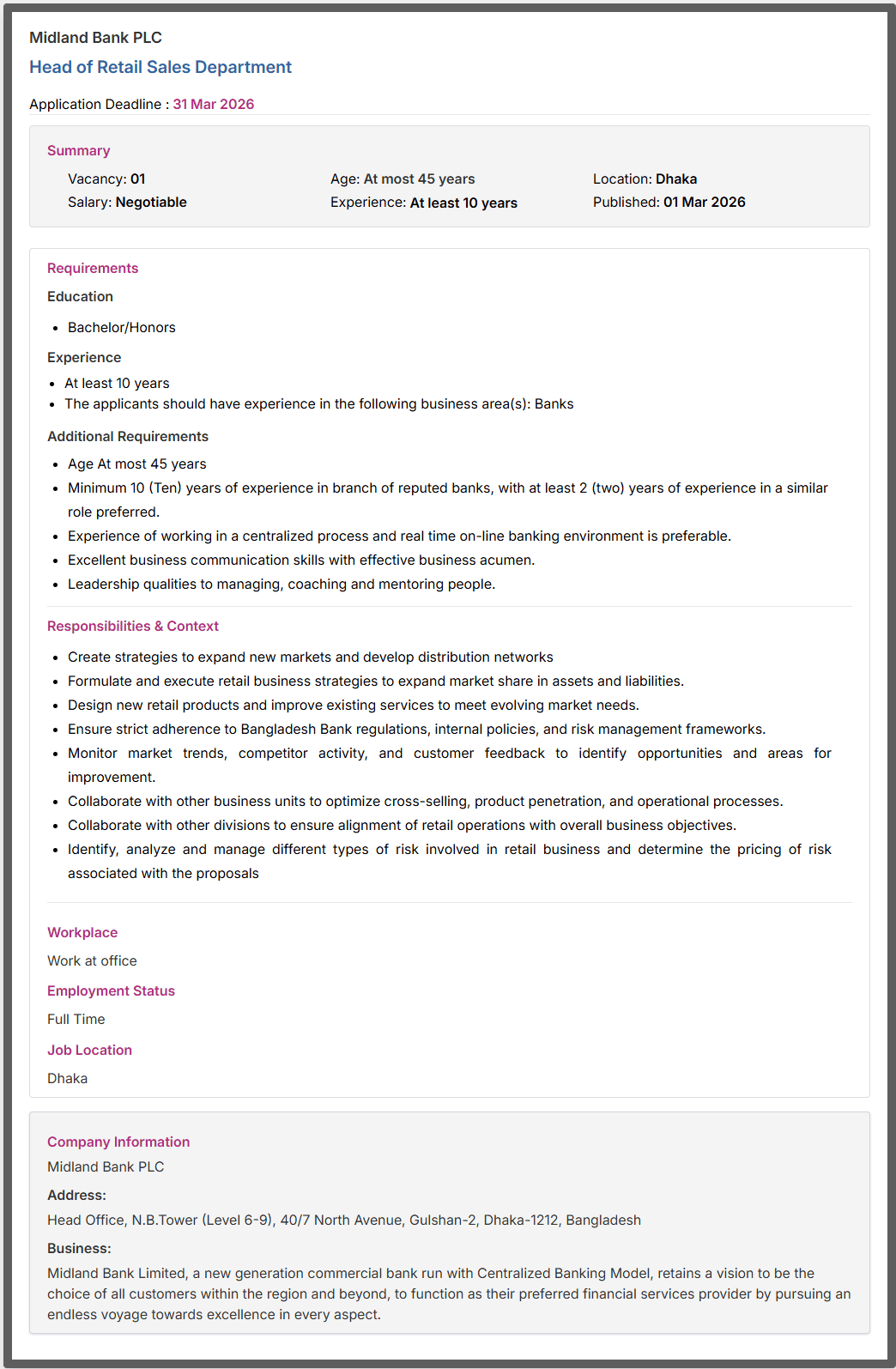 Midland Bank PLC Job Opportunities 2026
