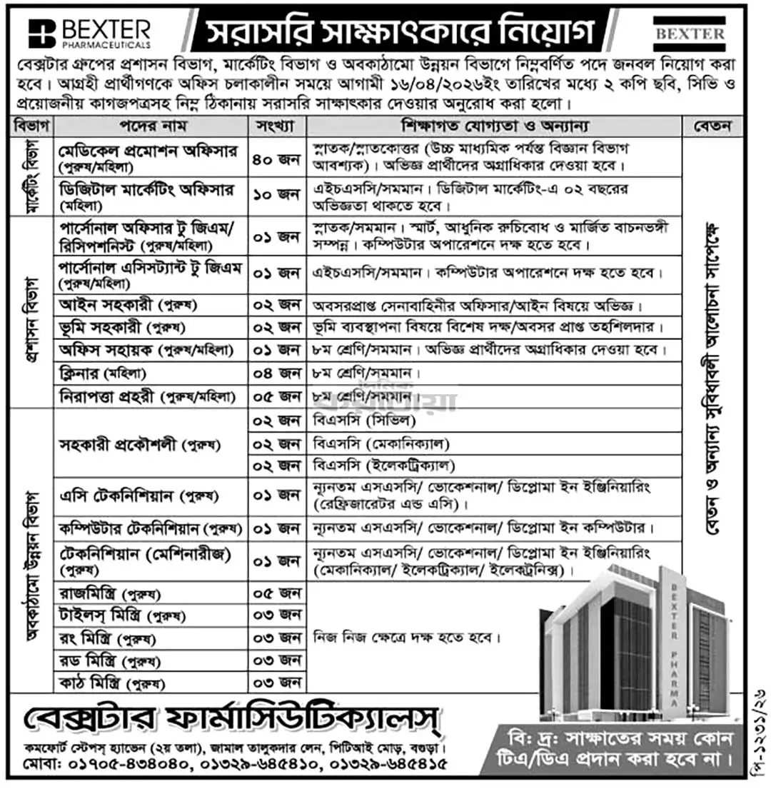 Bexter Pharma Job Opportunities 2026