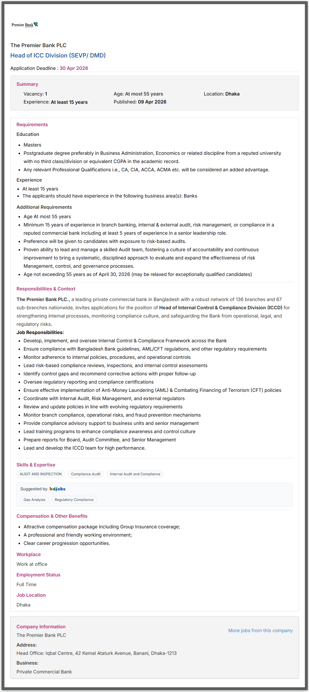 Premier Bank PLC Job Opportunities 2026