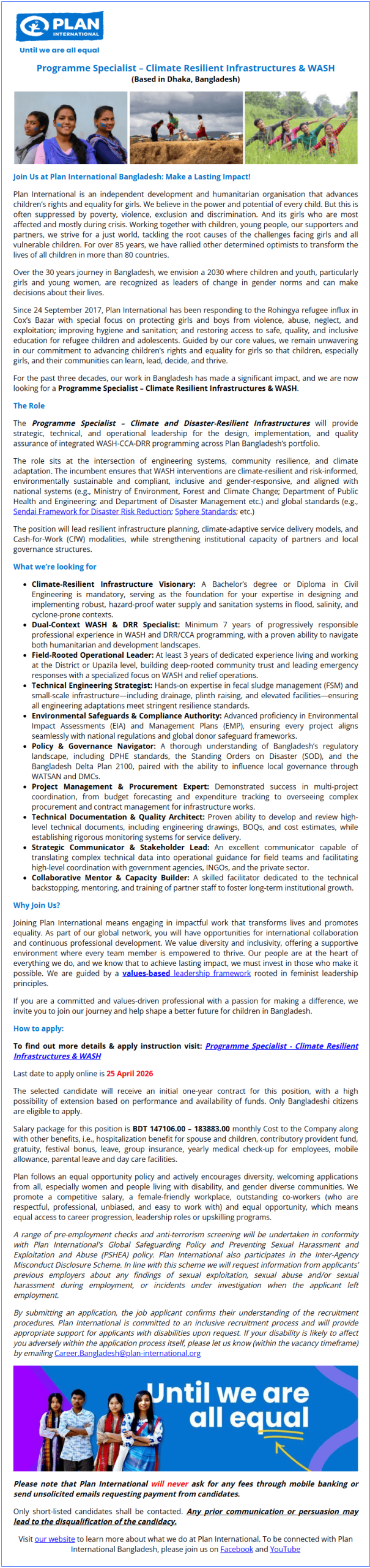 Plan International Bangladesh Job Opportunities 2026