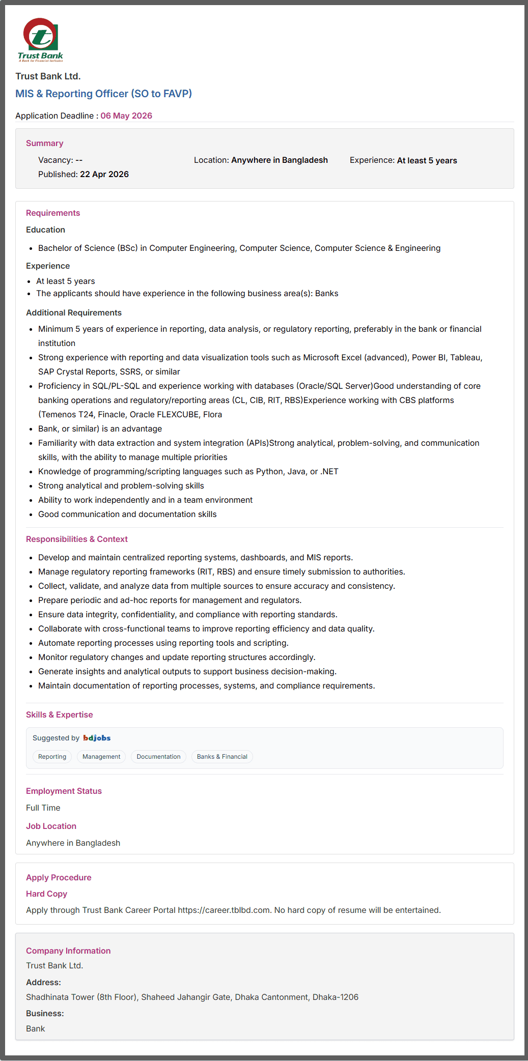 Trust Bank Job Opportunities 2026