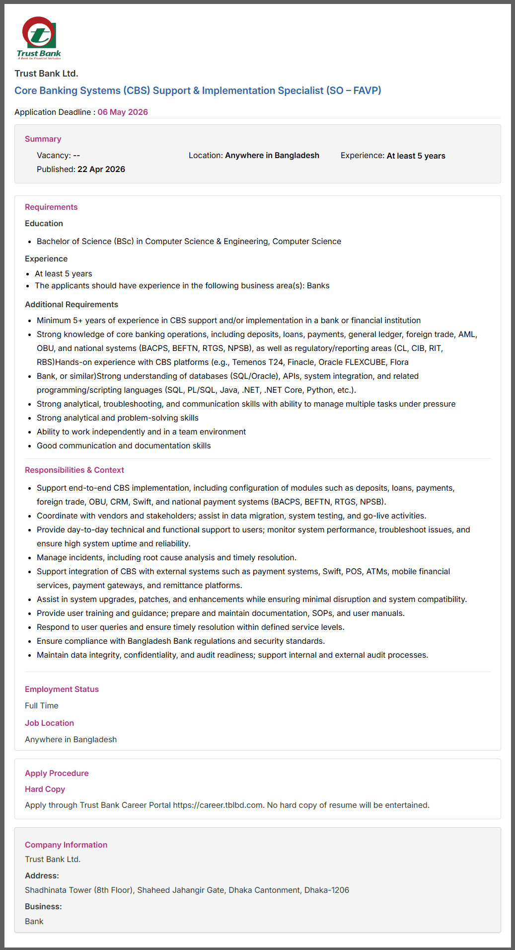 Trust Bank Job Opportunities 2026