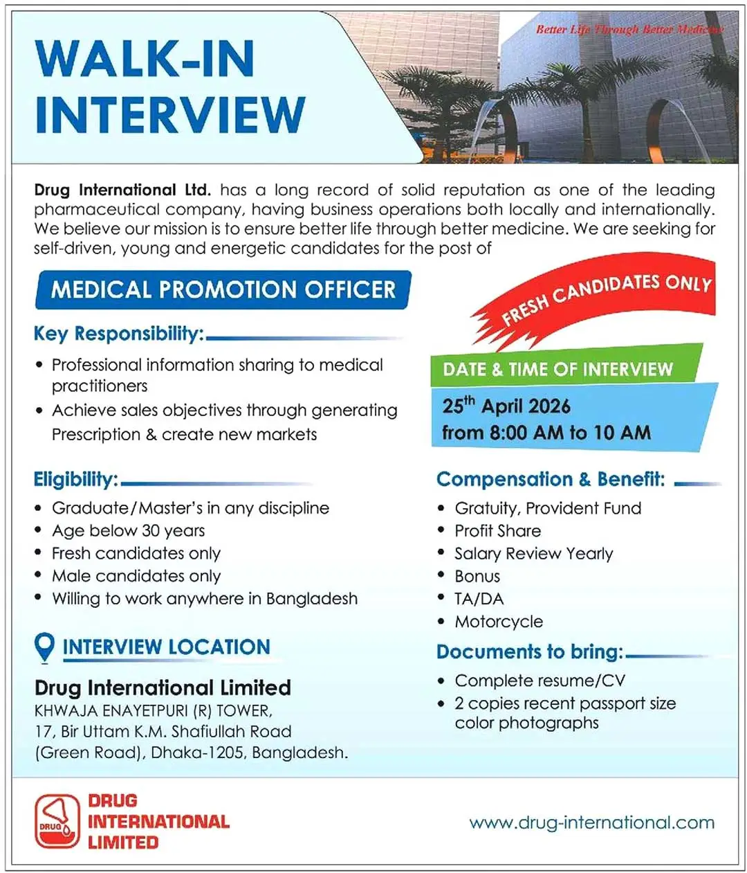 Drug International Limited Job Opportunities 2026