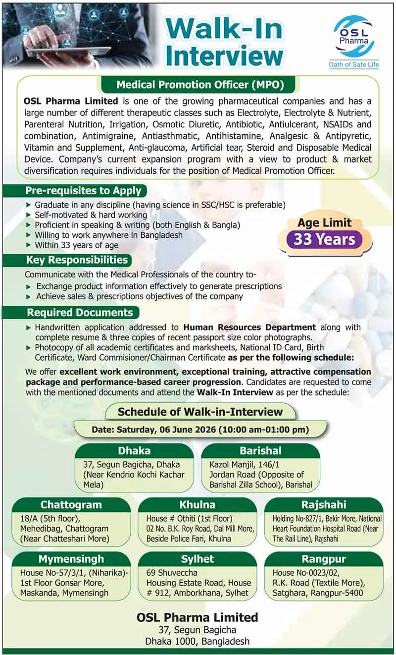 OSL Pharma Job Opportunities 2026
