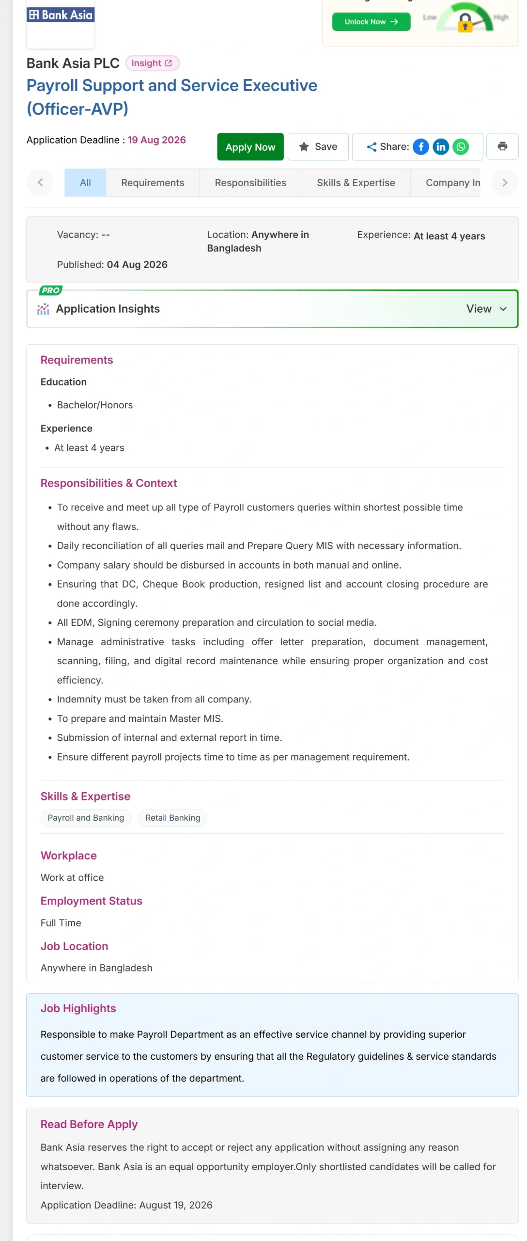 Bank Asia PLC Job Opportunities 2026