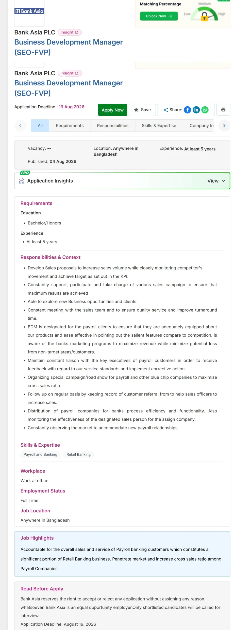 Bank Asia PLC Job Opportunities 2026