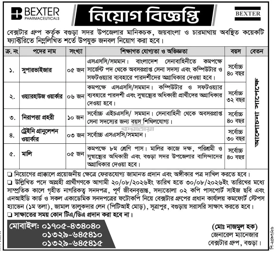 Bexter Pharma Job Opportunities 2026