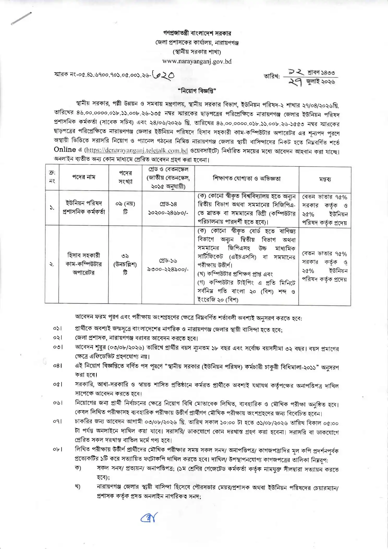 Narayanganj DC Office Job Opportunities 2026