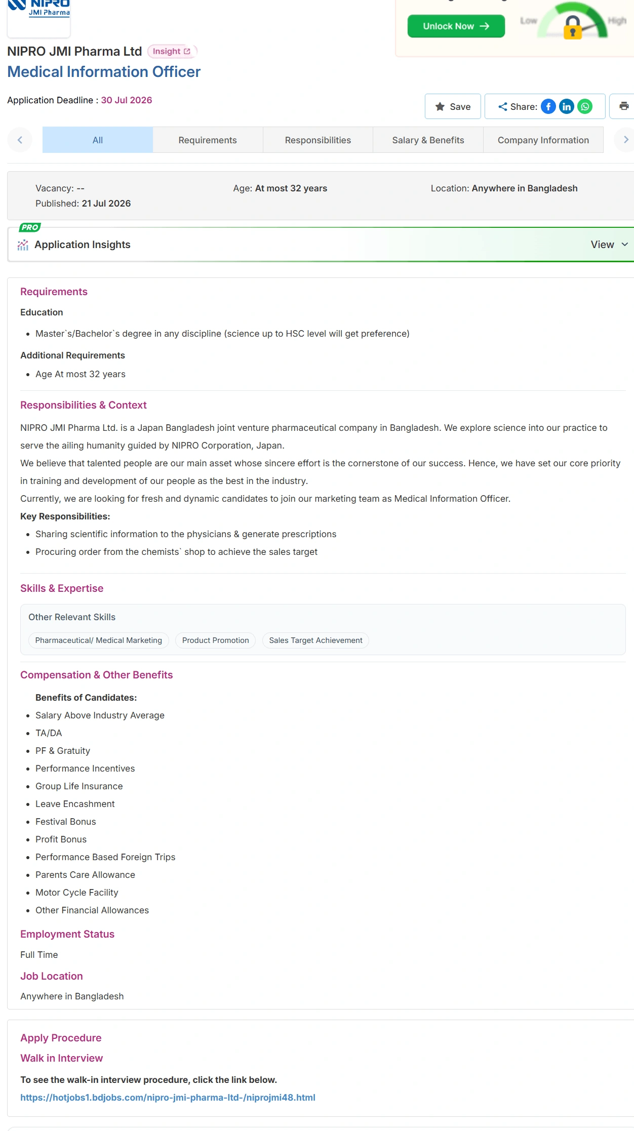 NIPRO JMI Pharma Job Opportunities 2026