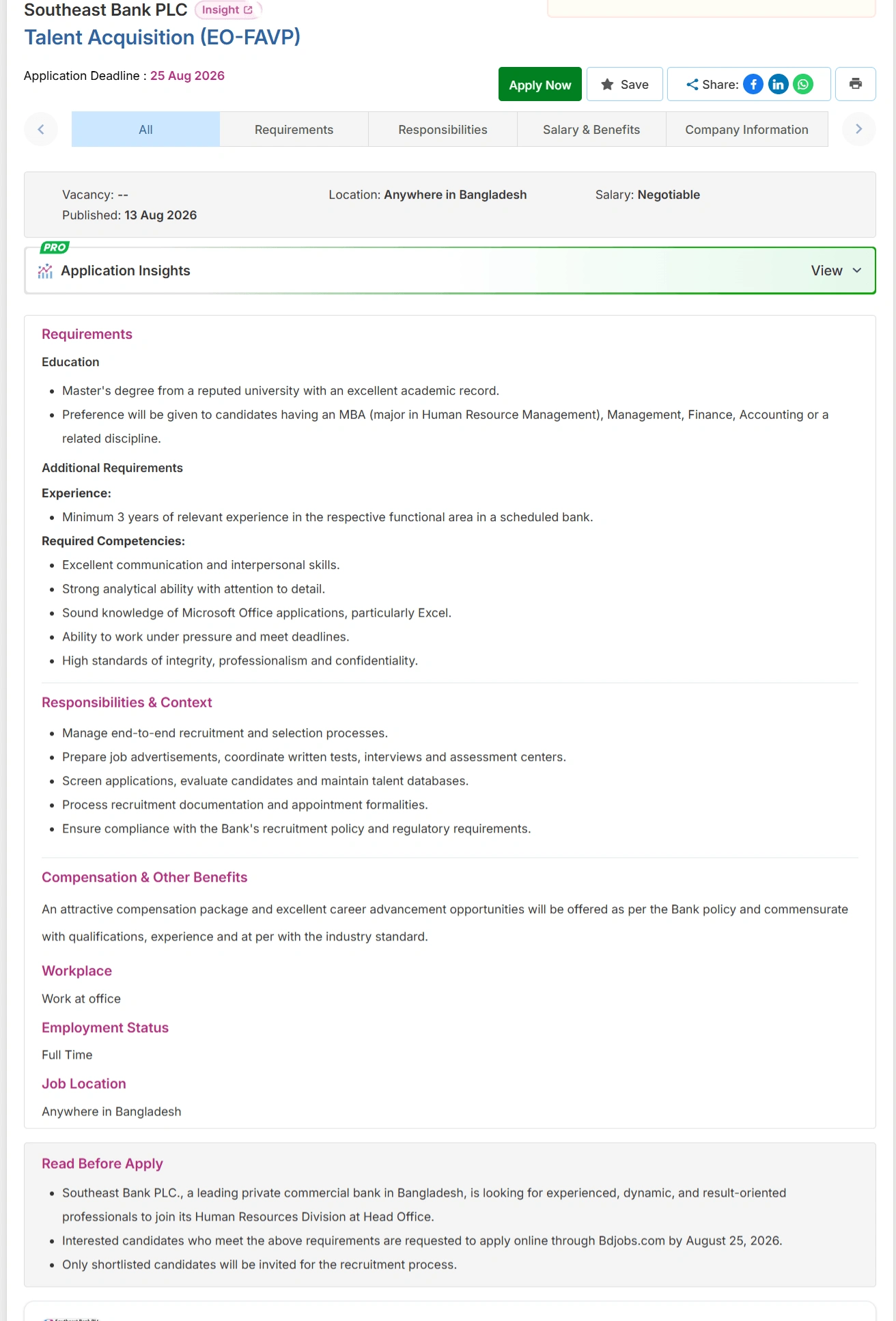 Southeast Bank PLC Job Opportunities 2026