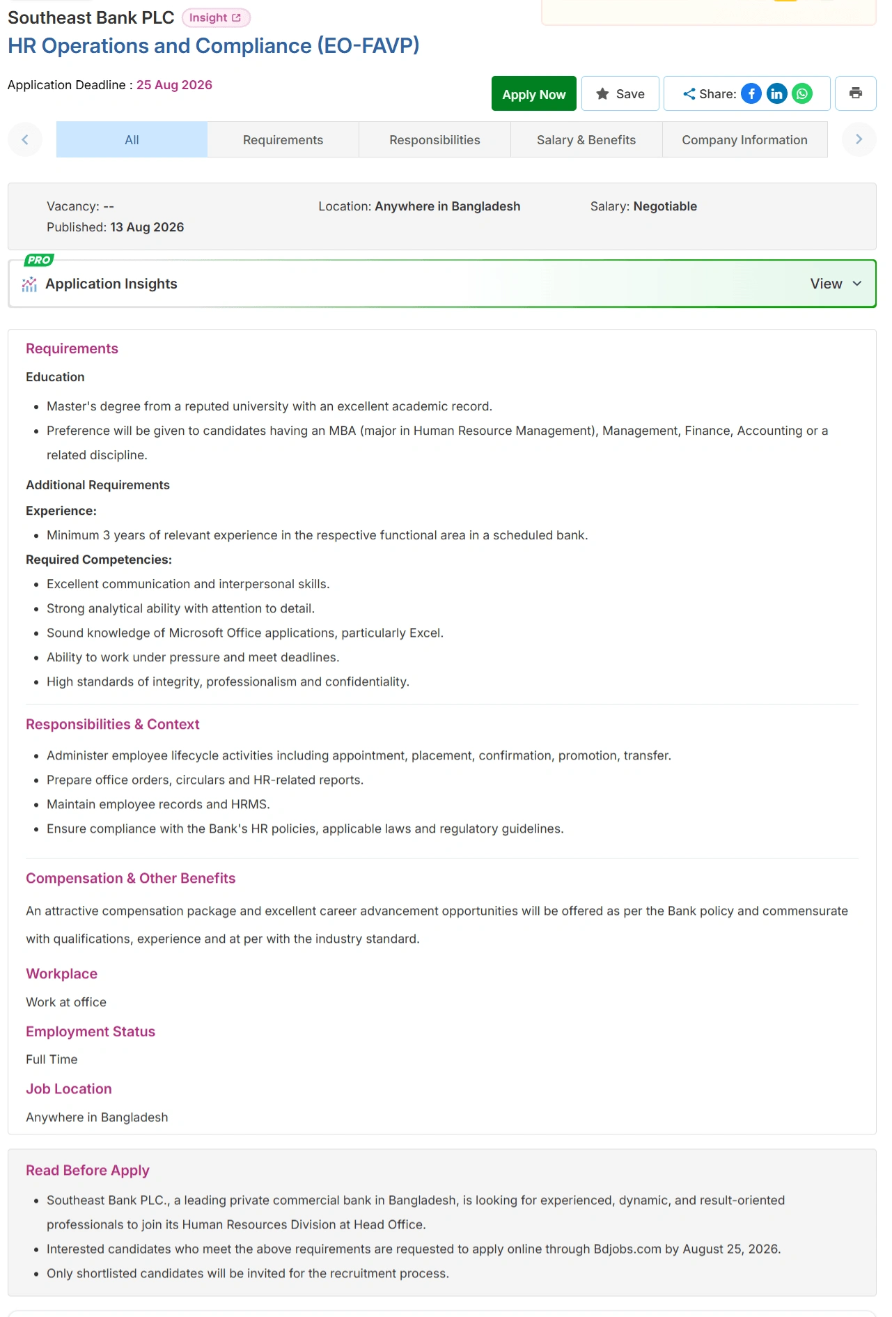 Southeast Bank PLC Job Opportunities 2026