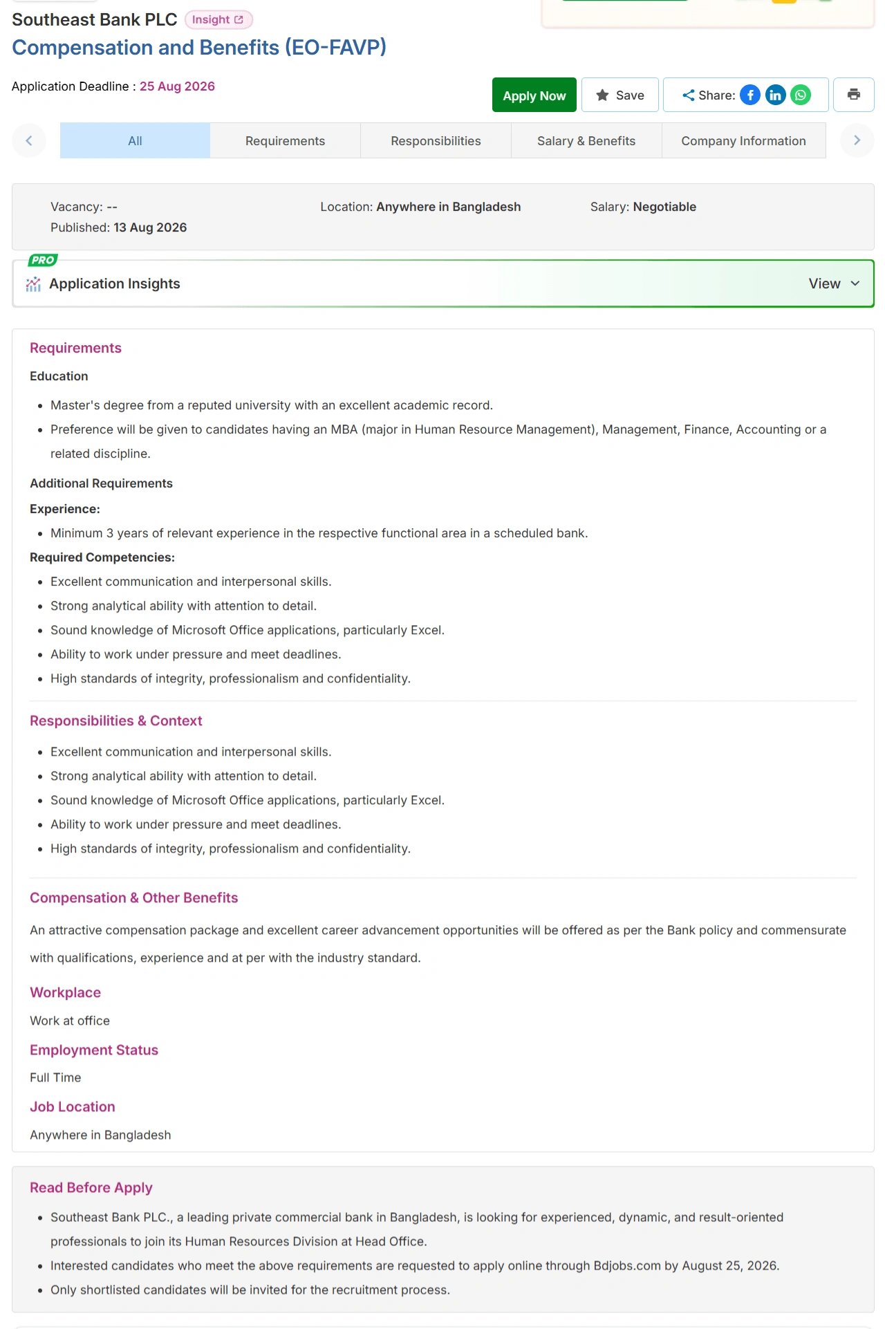 Southeast Bank PLC Job Opportunities 2026