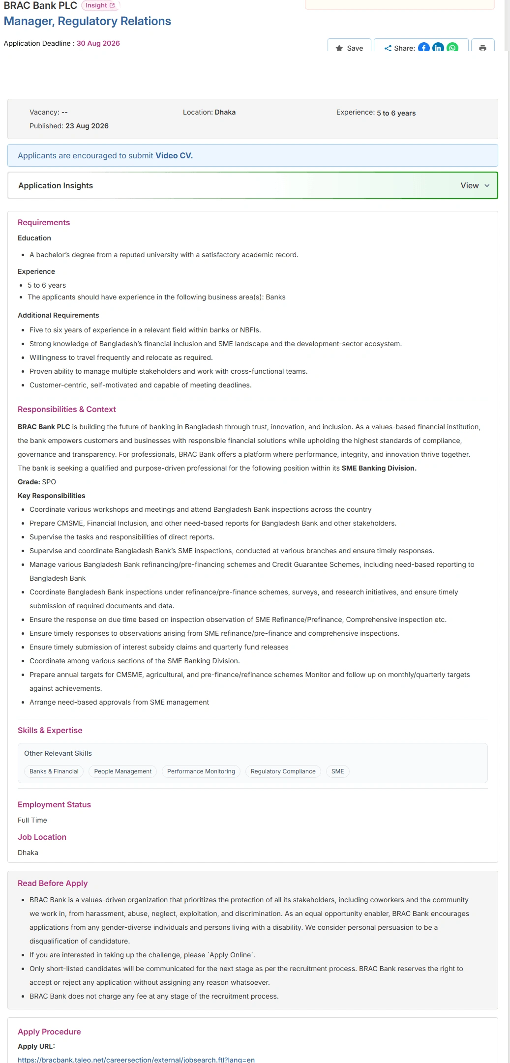 BRAC Bank PLC Job Opportunities 2026