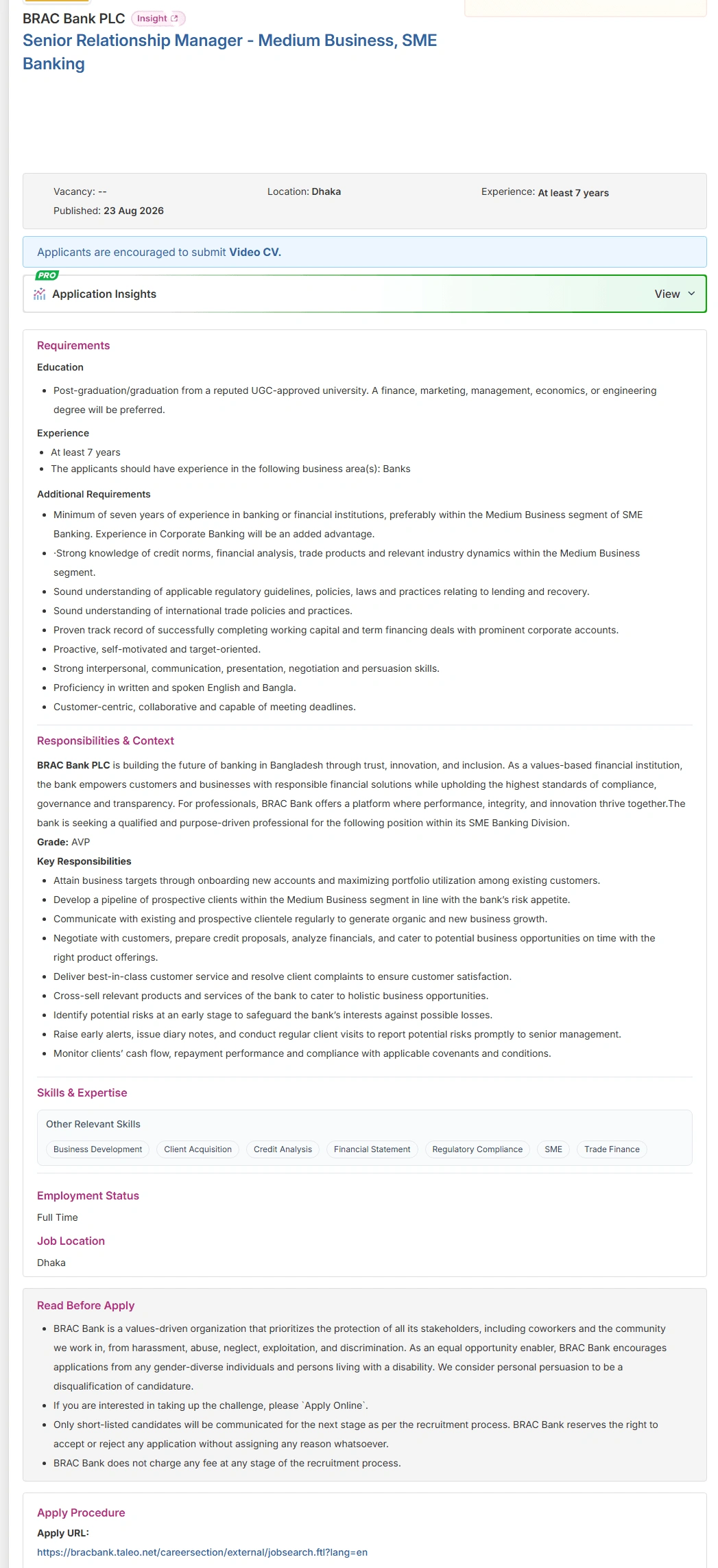 BRAC Bank PLC Job Opportunities 2026