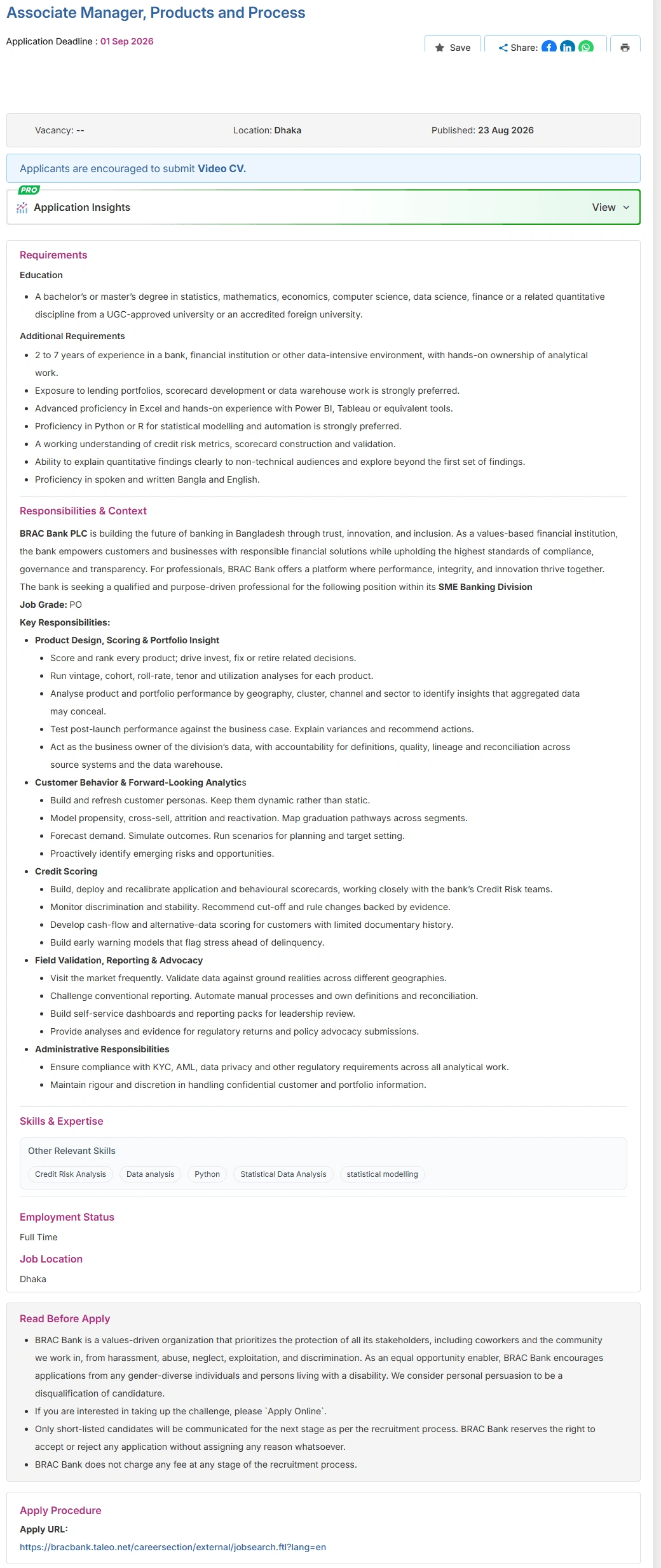 BRAC Bank PLC Job Opportunities 2026