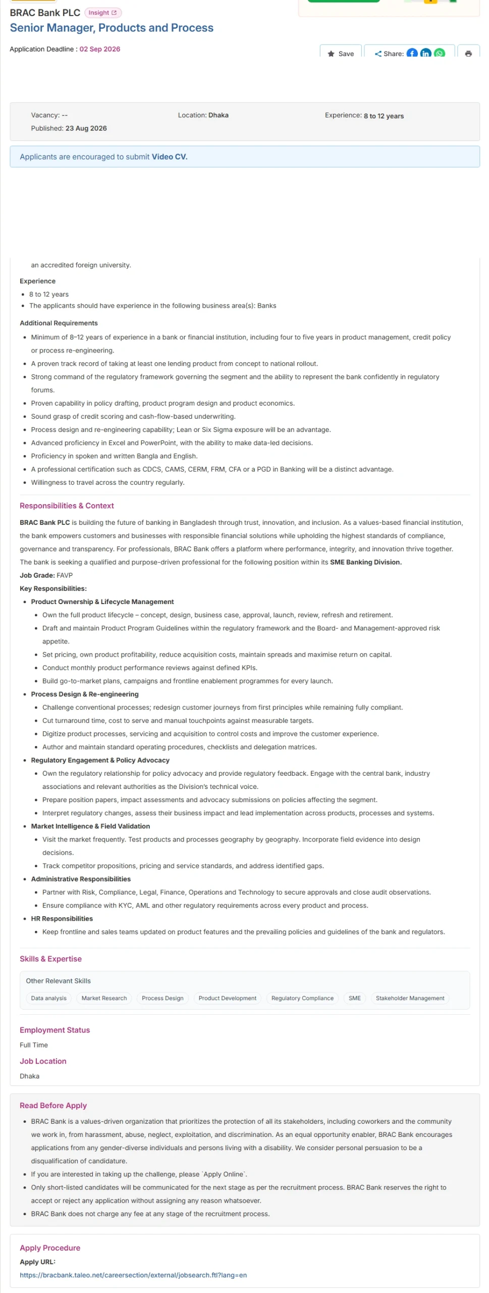 BRAC Bank PLC Job Opportunities 2026