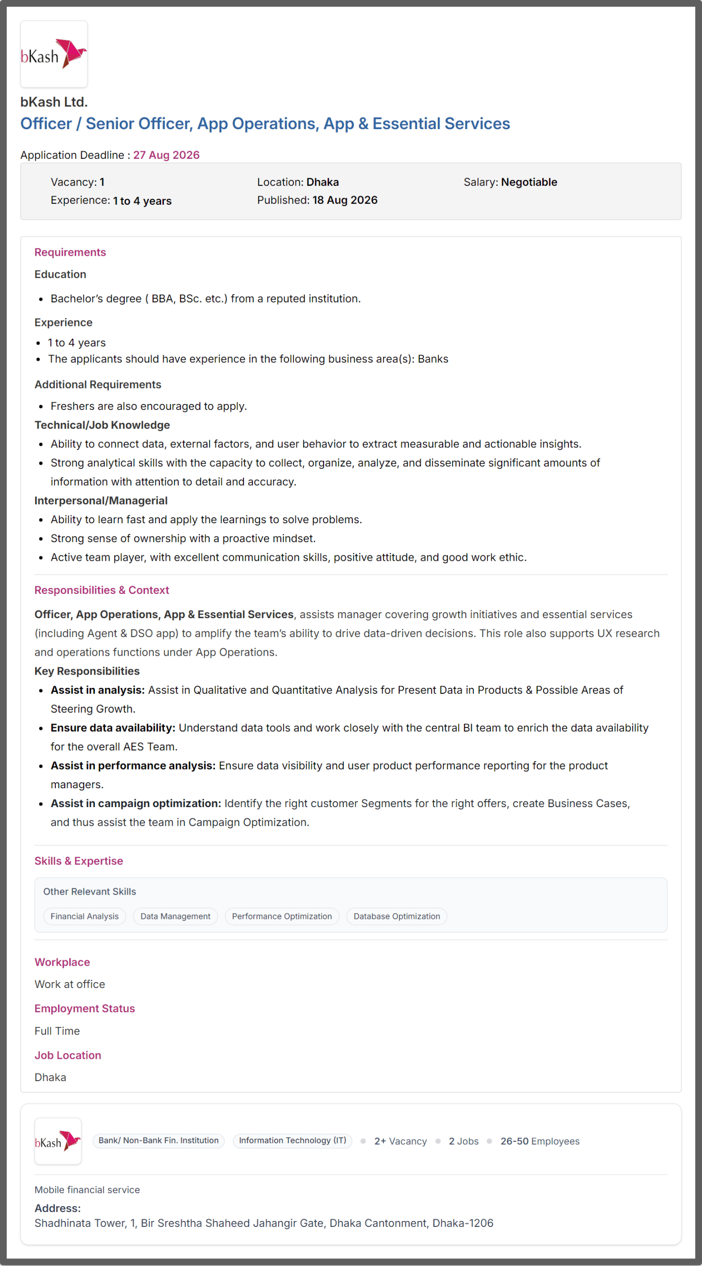 bKash Ltd Job Opportunities 2026