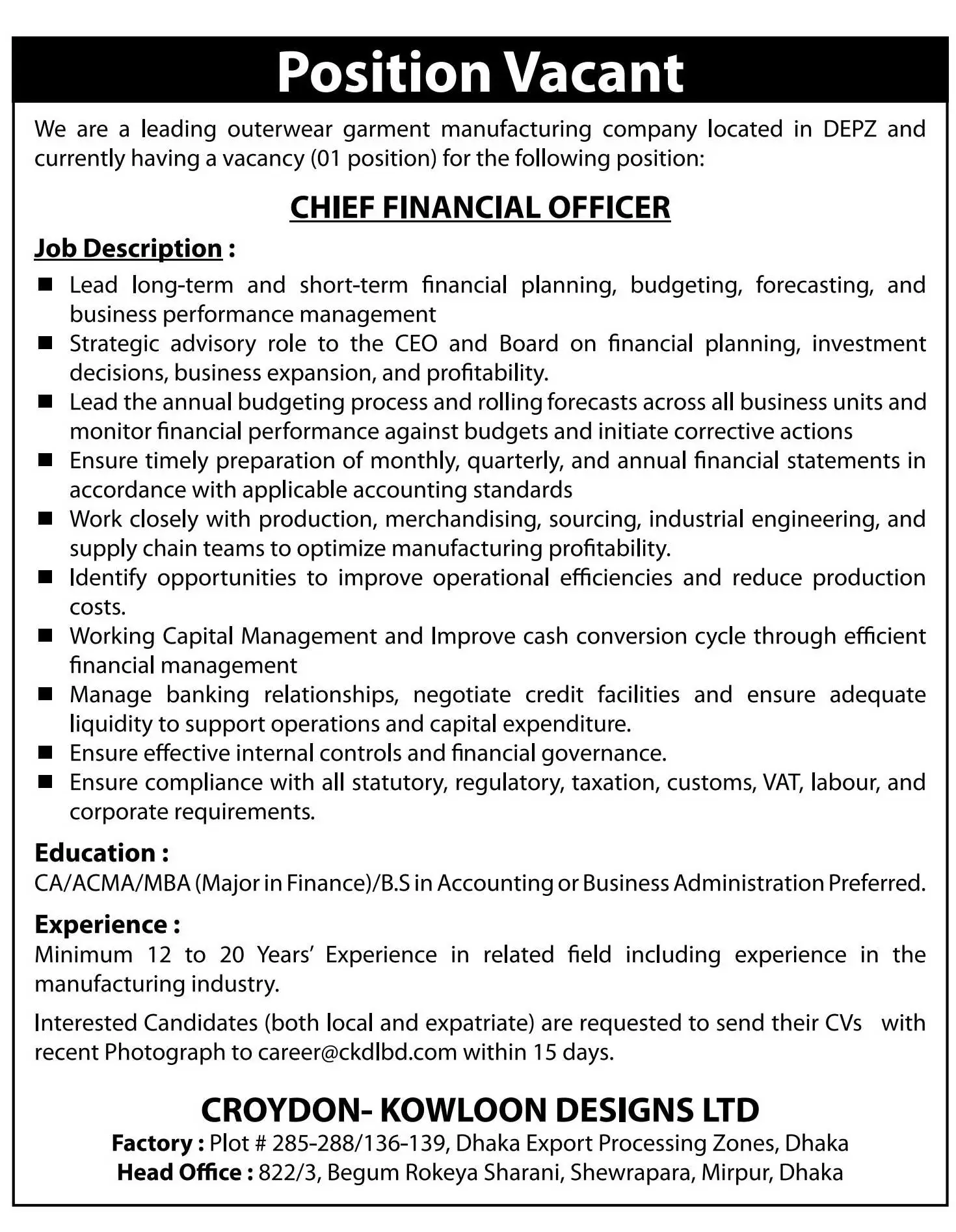 All Garments and Textile Job Opportunities 2026