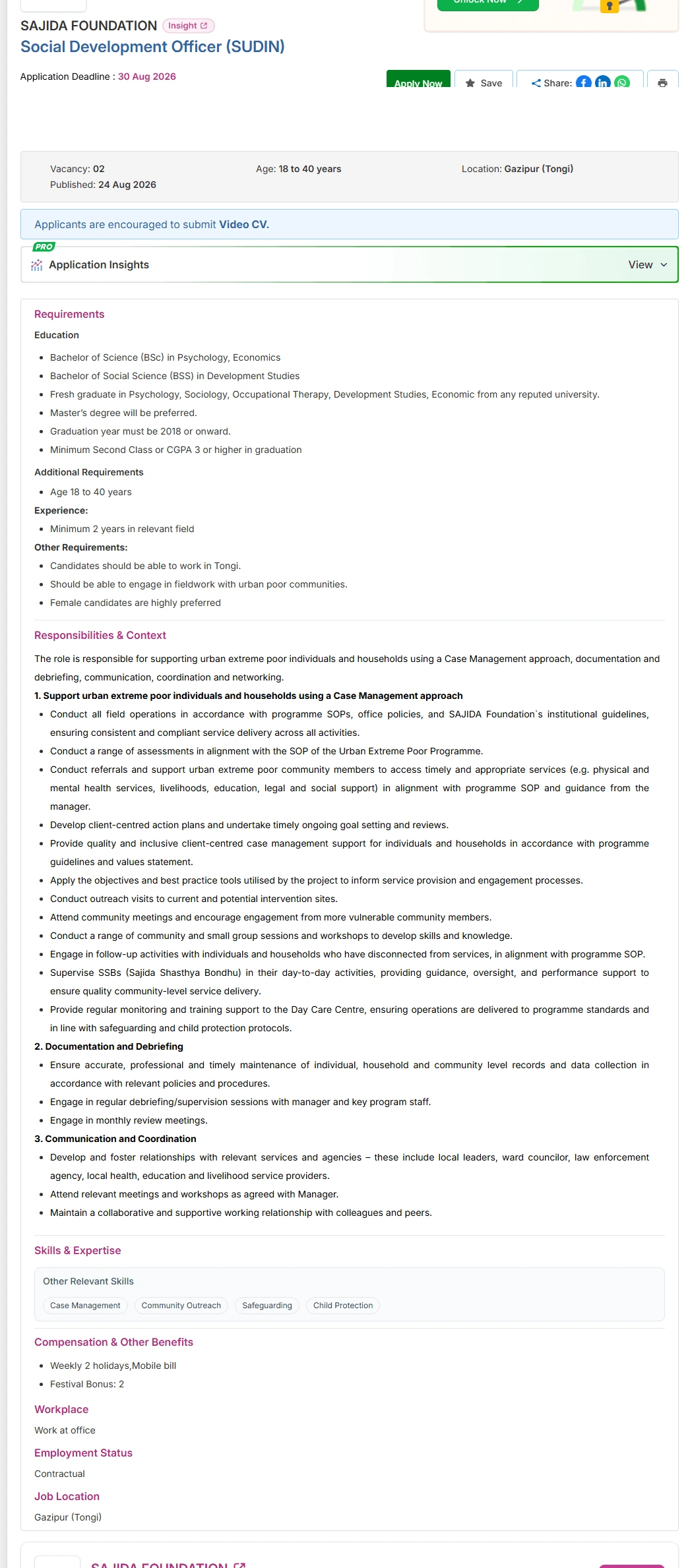 SAJIDA Foundation Job Opportunities 2026