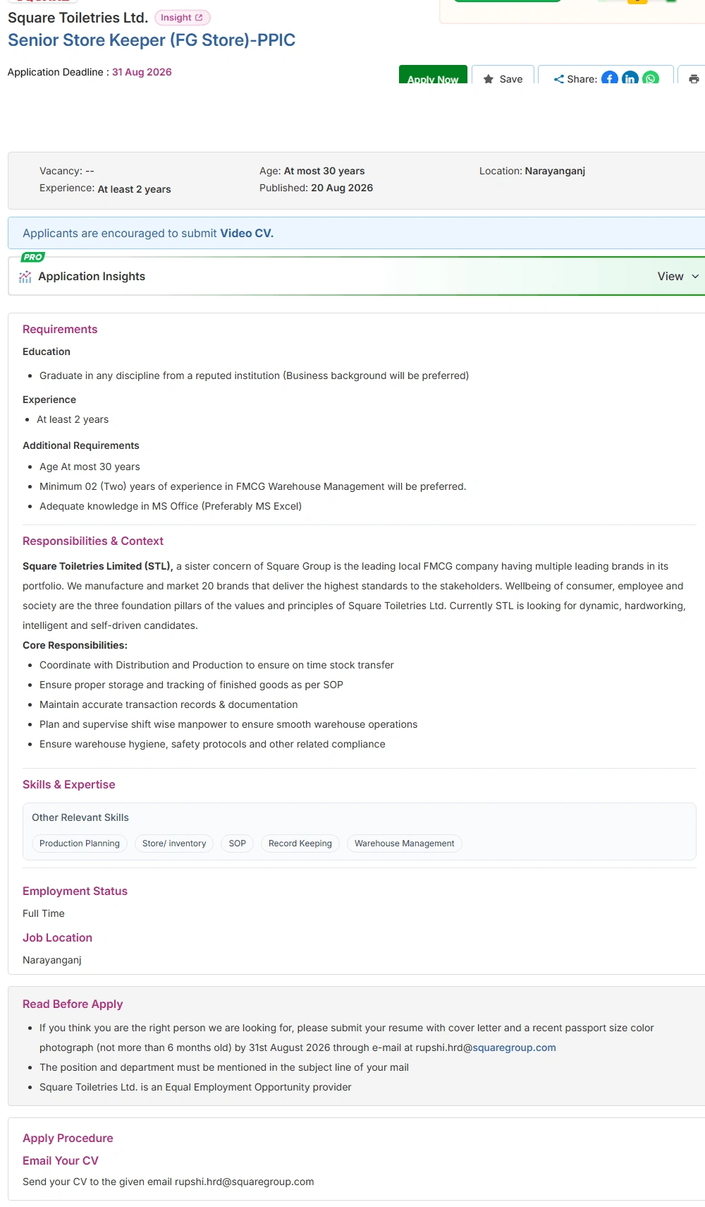 Square Toiletries Ltd Job Opportunities 2026