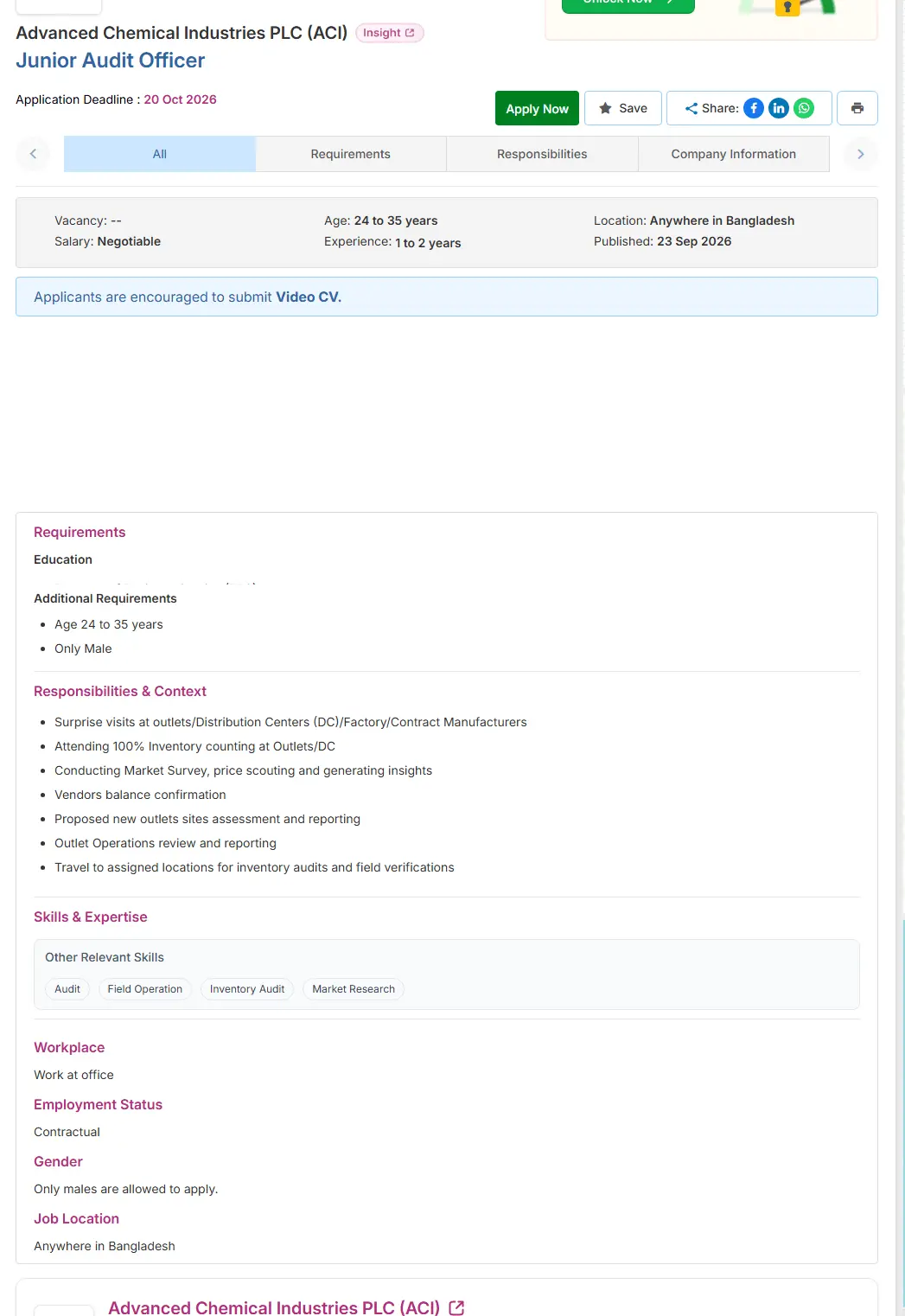 ACI PLC Job Opportunities 2026