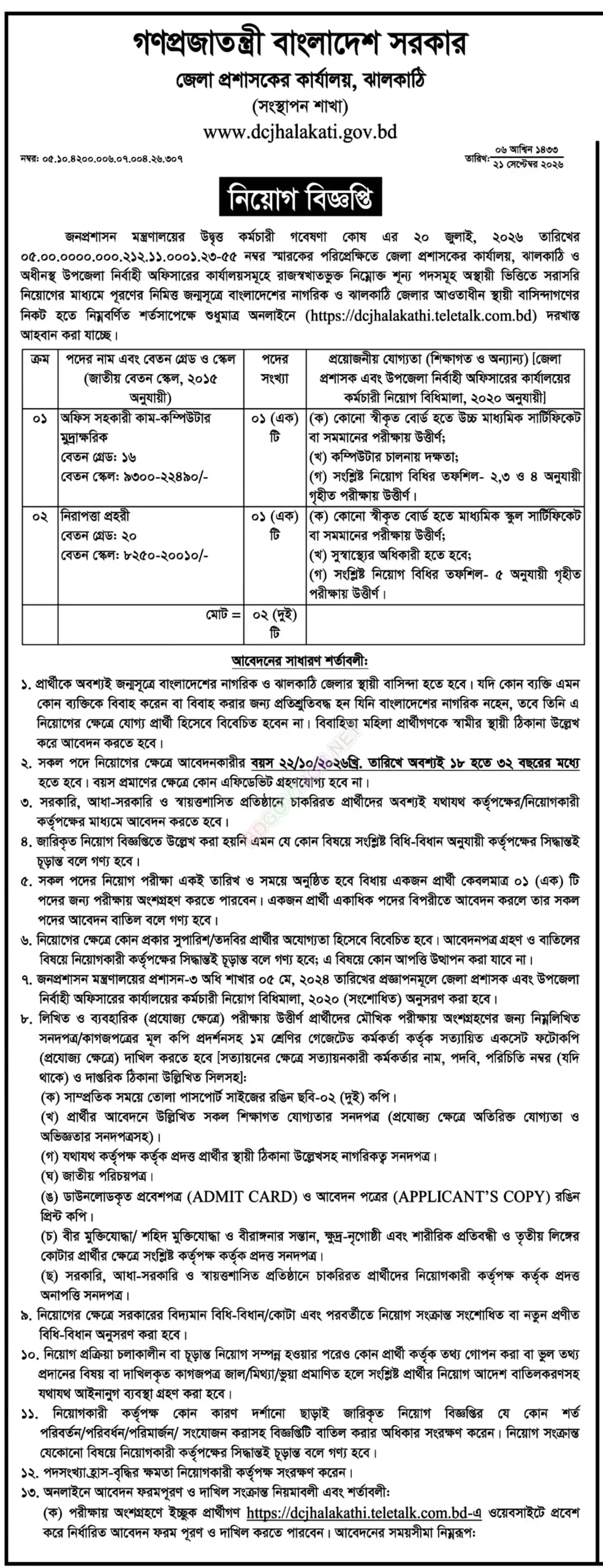 Jhalakathi DC Office Job Opportunities 2026