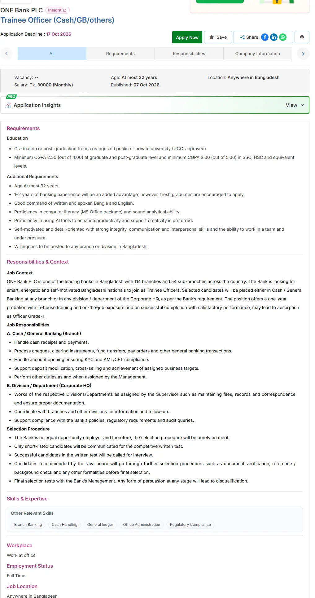 ONE Bank PLC Job Opportunities 2026