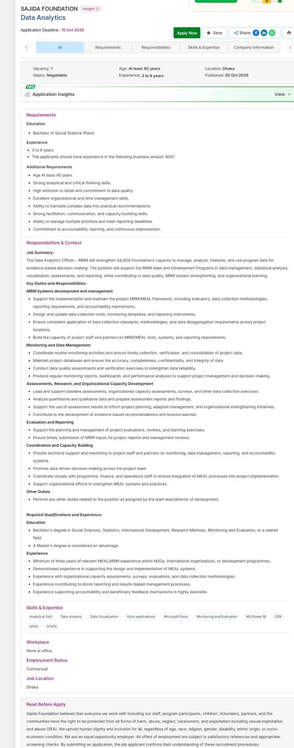SAJIDA Foundation Job Opportunities 2026