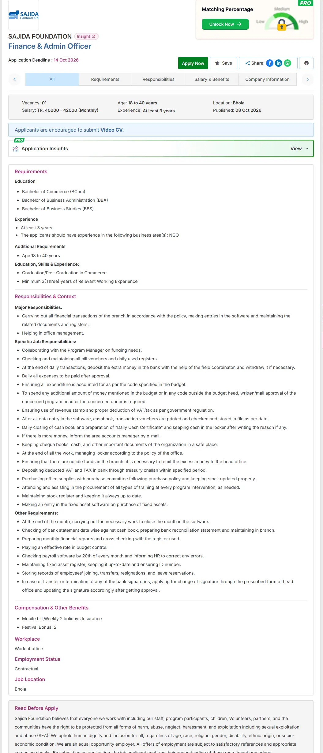 SAJIDA Foundation Job Opportunities 2026